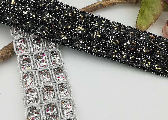China Ajuste elástico de la cinta de los diamantes artificiales, negro/cinta elástico magnífica del estiramiento de la plata proveedor